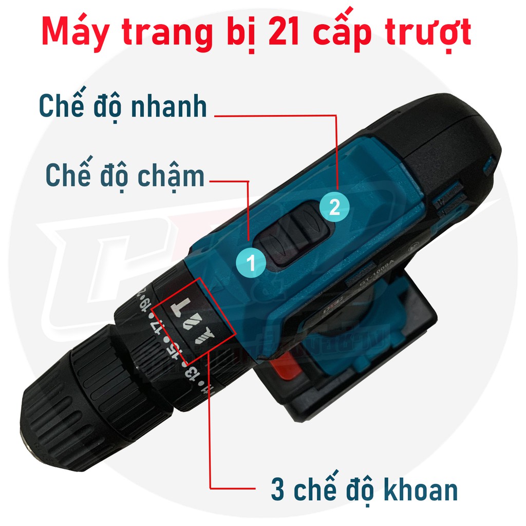 Máy khoan pin 68v GT1009, có chế độ khoan búa khoan tường gạch - Trang bị đèn LED siêu sáng | Tặng Vali + bộ phụ kiện