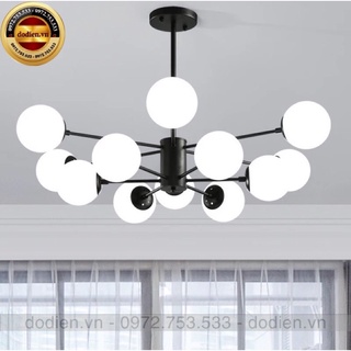Đèn chùm decor phòng khách đèn thả phòng khách 12 bóng thân đen
