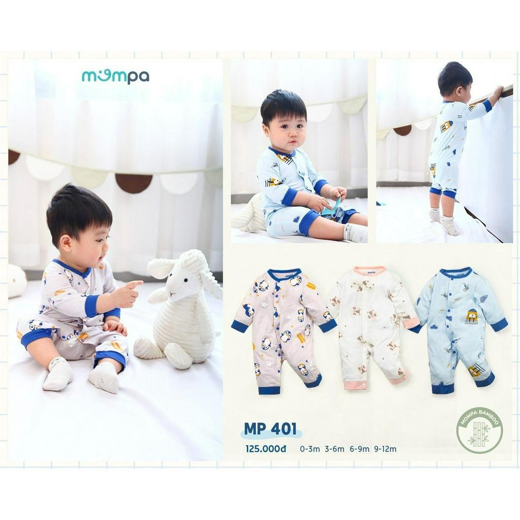 Bộ Body Dài Tay Bé Trai, Bé Gái MOMPA MP 401, Vải Bamboo Siêu Mềm Mịn Size 0M-12M