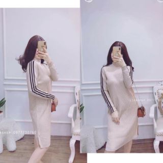 Váy len  suông be phối sọc đen