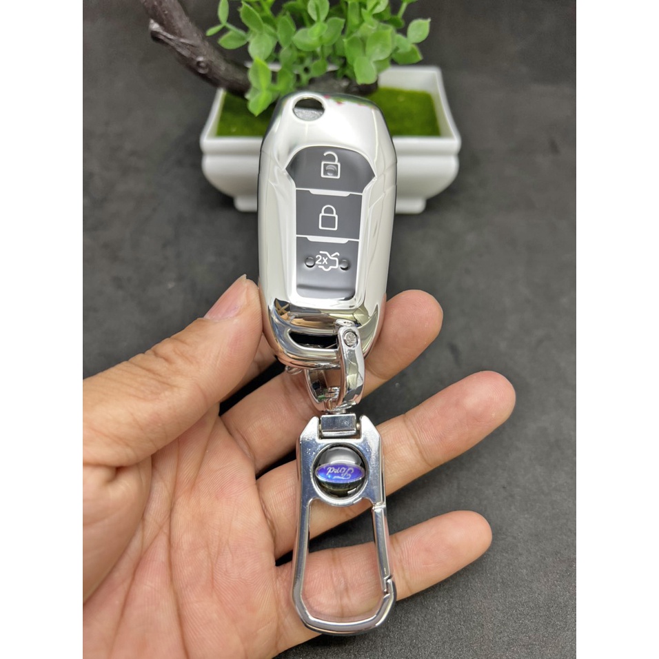 Ốp chìa khóa-bọc chìa khóa TPU Mạ Inox xe ô tô Ford ranger 3.2  bản chìa bật 3 Nút