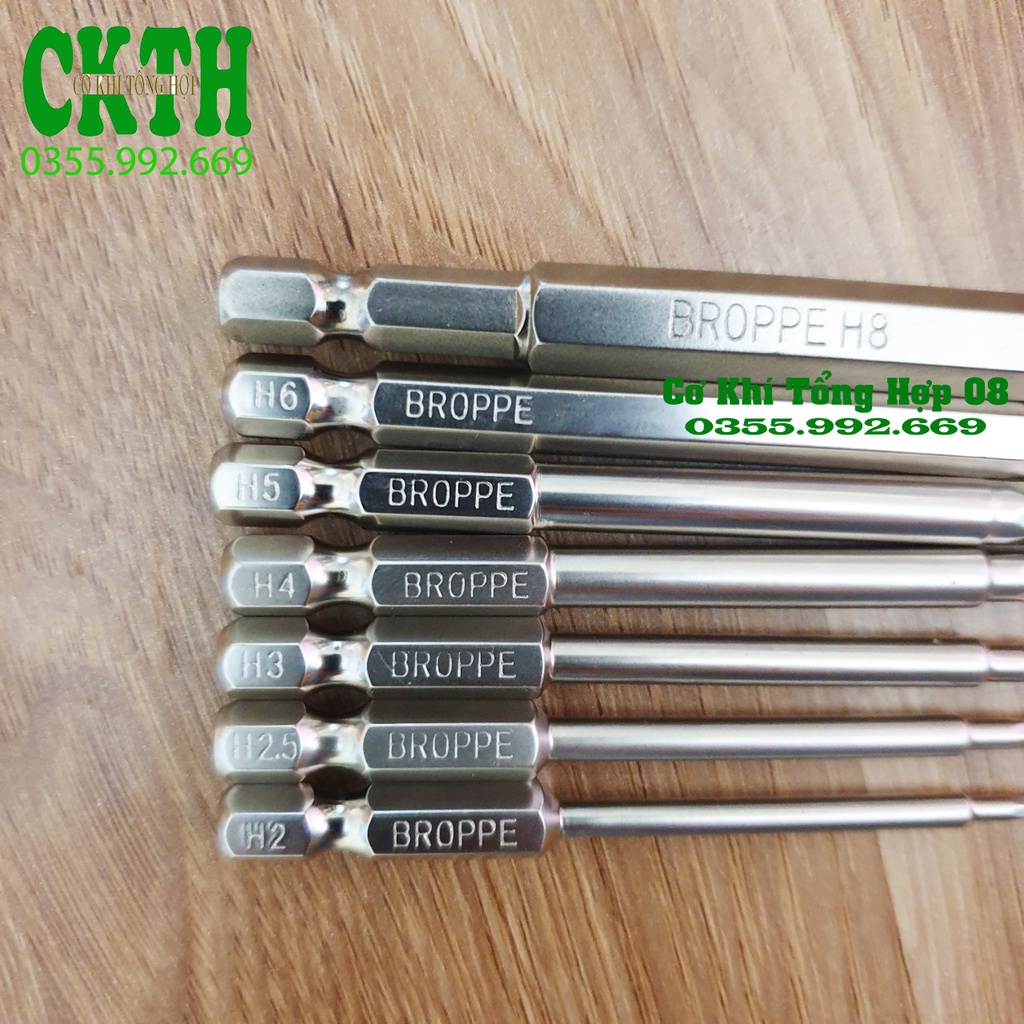 Bộ 7 Mũi Bắn Vít Lục Giác BROPPE 75mm Cho Khoan Pin, Khoan Điện H2 - H8