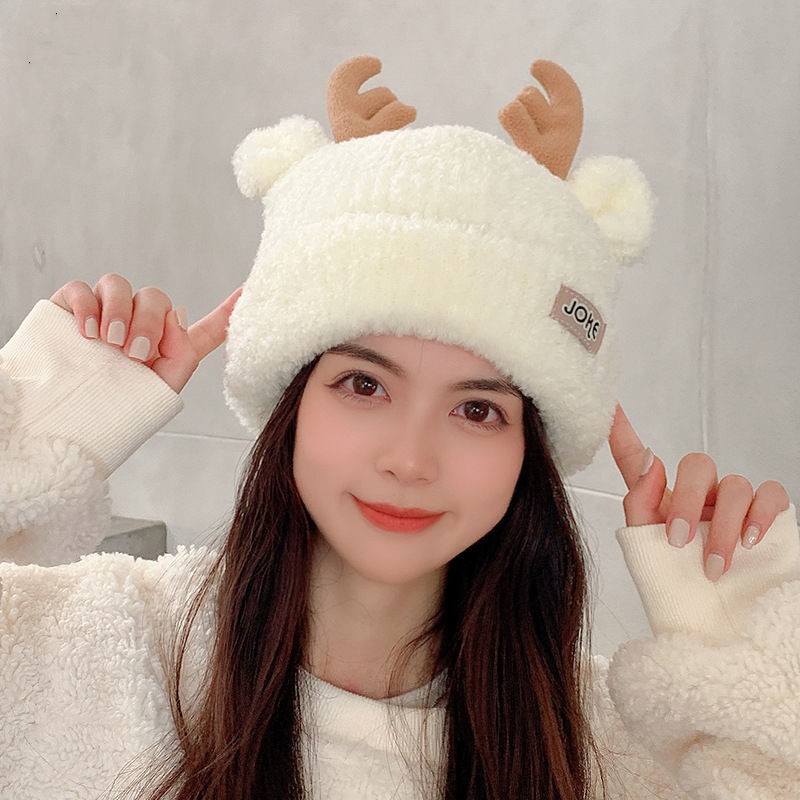 Mũ Len Trùm Tai Giữ Ấm Mùa Đông Hình Sừng Hươu Dễ Thương