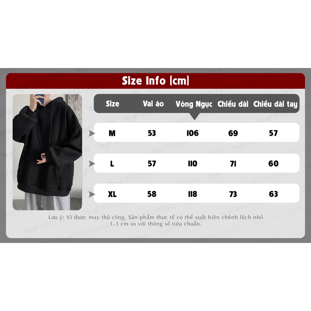 Áo Hoodie Trơn Basic Nocturnal Nam Nữ Cặp Đôi Unisex Phong Cách Dạo Phố Sài Gòn Ulzzang 2021 Màu Đen & Xám | BigBuy360 - bigbuy360.vn