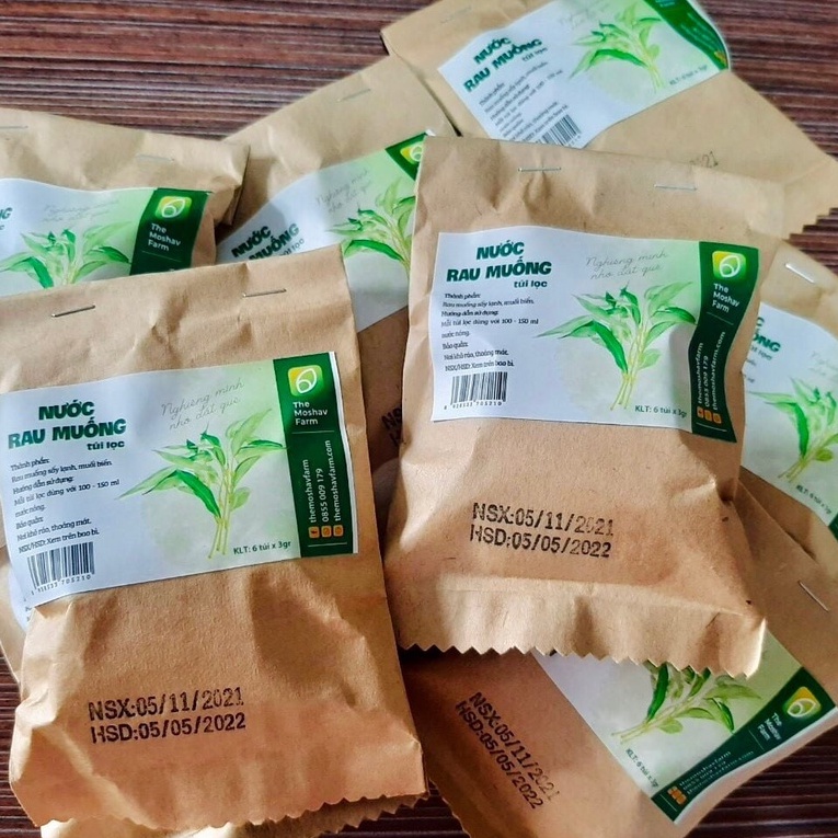Rau Muống Sấy Lạnh The Moshav Farm Siêu Ngon Tiện Dụng Gói 5 Túi Lọc