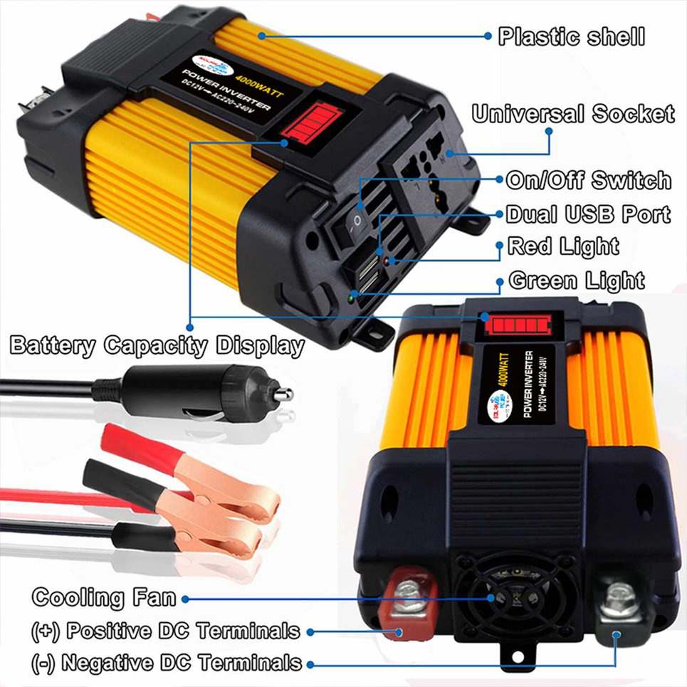 12V to 220V/110V Dual USB Car Power Inverter Converter Modified Sine Wave