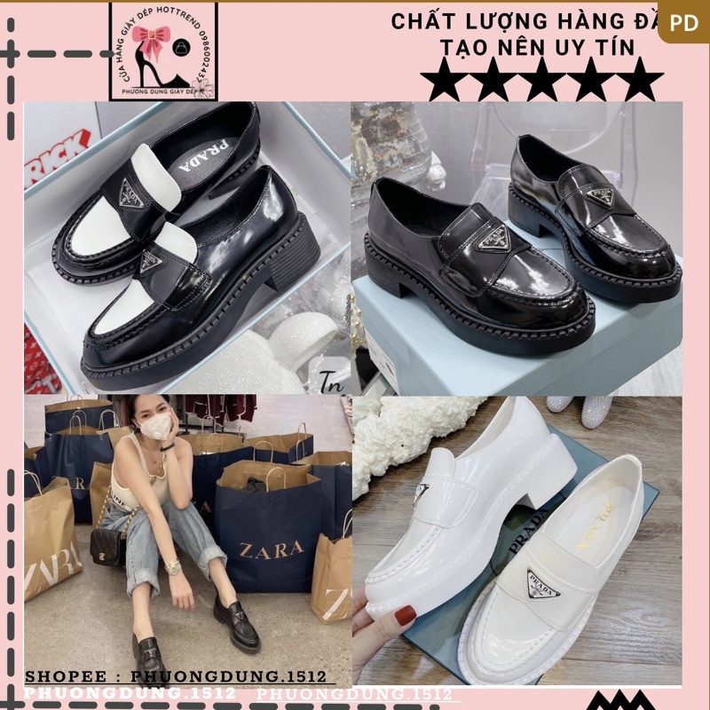 Giày Moca Prad Nữ đế 3p da bóng hàng fullbox, bill túi l1
