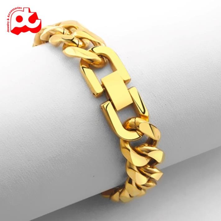 Lắc tay nam lặc đơn kiểu vác cạnh titan cao cấp rẻ đẹp khóa bộ thép không gỉ PT JEWELRY cỡ 13mm mạ vàng PTLTNA14