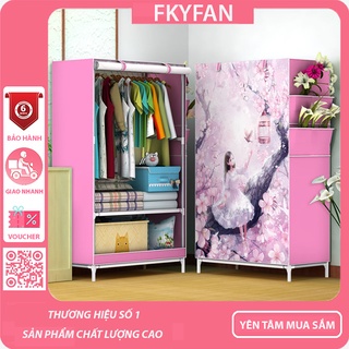 Tủ vải 3D khung Inox đựng quần áo 1 buồng 2 ngăn tiện lợi
