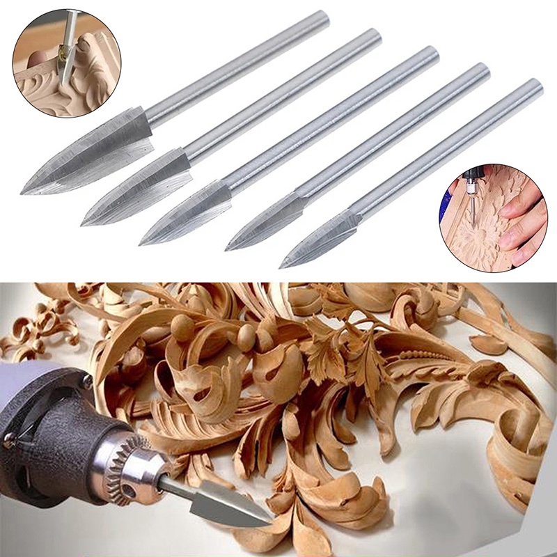 Bộ 5 Mũi Khoan Điêu Khắc Đồ Gỗ Bằng Thép Cacbua Cứng Chuyên Dụng