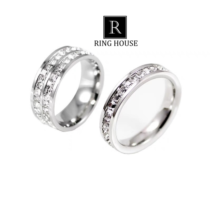 Nhẫn Đôi Cặp Nam Nữ Titan Màu Bạc Không Gỉ Đen CK Carti Đính Đá Zircon Sáng Đẹp Ring House