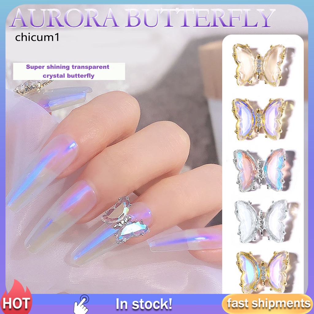 [Hàng mới về] Phụ kiện bướm đá pha lê 3D trang trí móng tay nghệ thuật nhiều màu sắc
