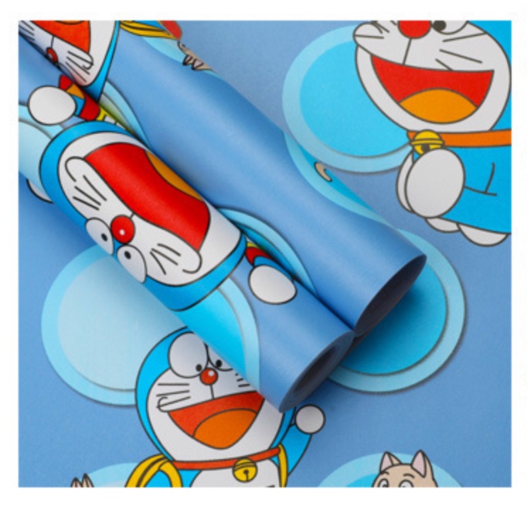 Decal giấy dán tường mẫu DOREMON Ô TRÒN xanh mới ( 1 mét khổ 45cm )