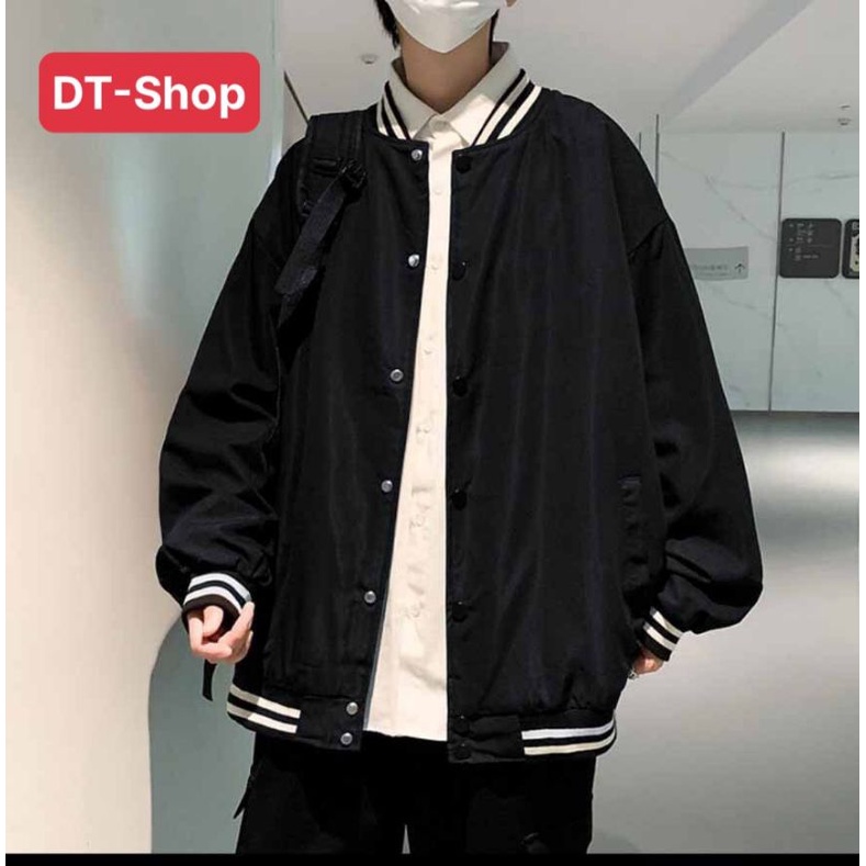 Áo khoác dù bomber trơn nút bấm viền sọc bo phong cách Hàn Quốc chống nắng giữ nhiệt Unisex bigsize nam nữ đi học S0