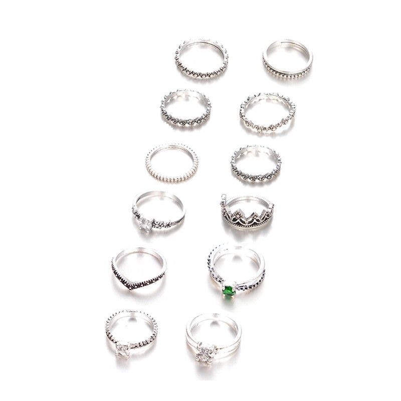 Set 12 nhẫn nhiều kiểu dáng chất liệu hợp kim thời trang