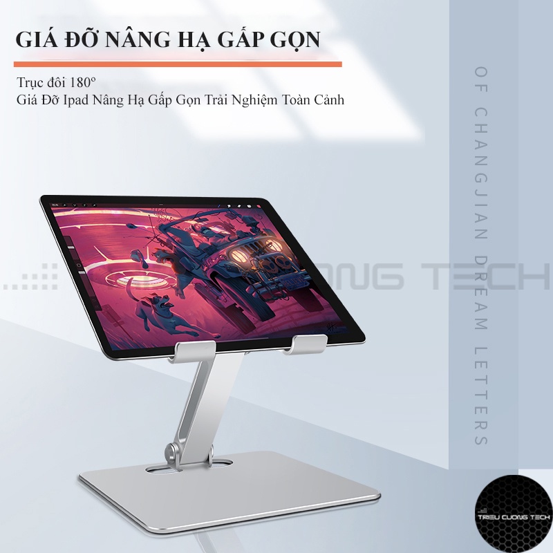 Giá Đỡ Máy Tính Bảng - Ipad - Điện Thoại Hợp Kim Nhôm Nguyên Khối - Nâng Hạ Điều Chỉnh Góc Nhìn Tùy Thích - Gấp Gọn