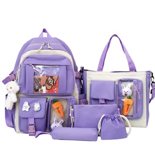 Set balo nữ 4 món cặp đi học Ulzzang vải bố ba lô học sinh cấp 1 2 3 thời trang hàn quốc , combo balo 4 món kiếng mica
