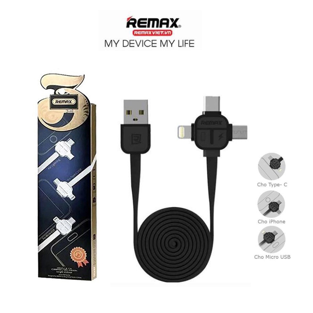 Dây Sạc Đa Năng Dây Sạc điện thoại 3 in 1 Remax LESU thông minh có nắn dòng bảo vệ thiết bị