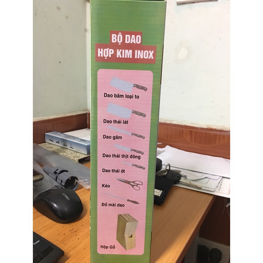 Bộ Dao Kéo Hợp Kim 7 Món Kèm Hộp Gỗ Cài Dao