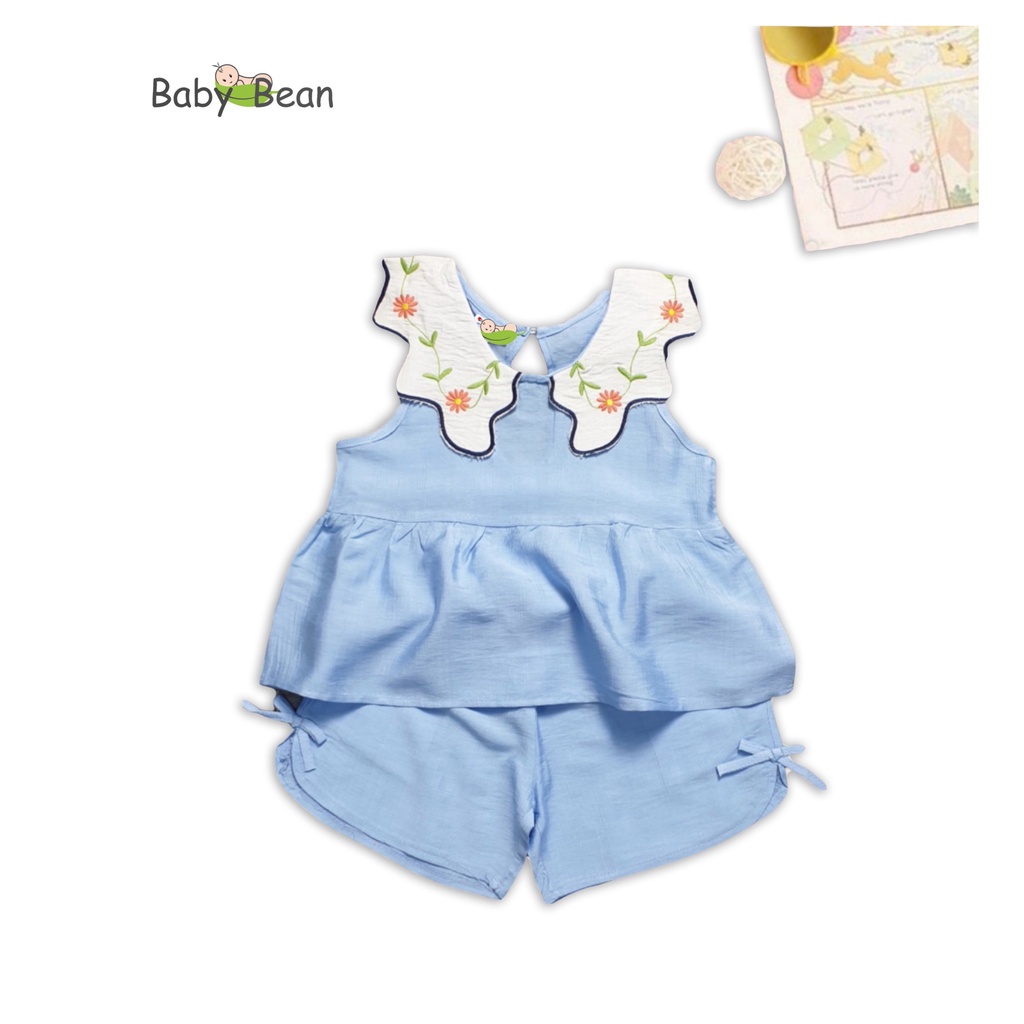 Bộ Đồ Đũi Lá Cổ Thêu Hoa Bé Gái Baby Bean (10kg-35kg)