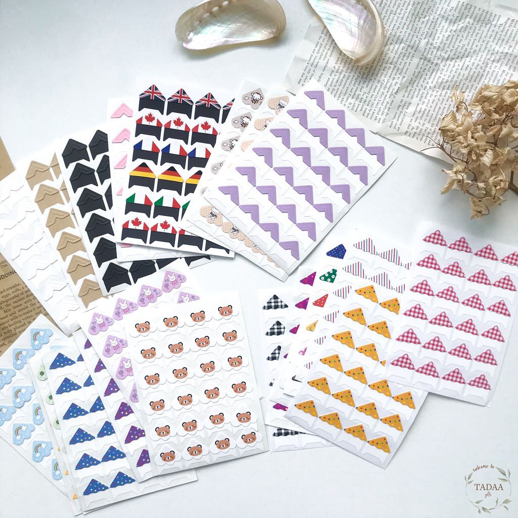 Sticker góc ảnh hoa vintage, basic và nhiều màu sắc trang trí sổ