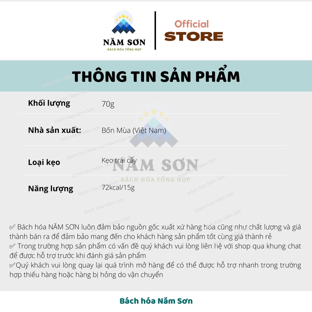 Kẹo trái cây Bốn Mùa Bibica gói 70g