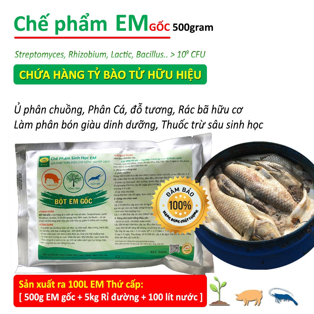 Chế phẩm EM gốc dạng bột 500g - Men vi sinh cao cấp - Hàng tỷ lợi khuẩn - Nông Nghiệp Sạch chăn nuôi trồng trọt thủy sản