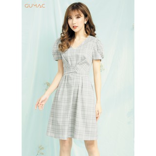 Đầm caro tay phồng GUMAC MS06922_XAM