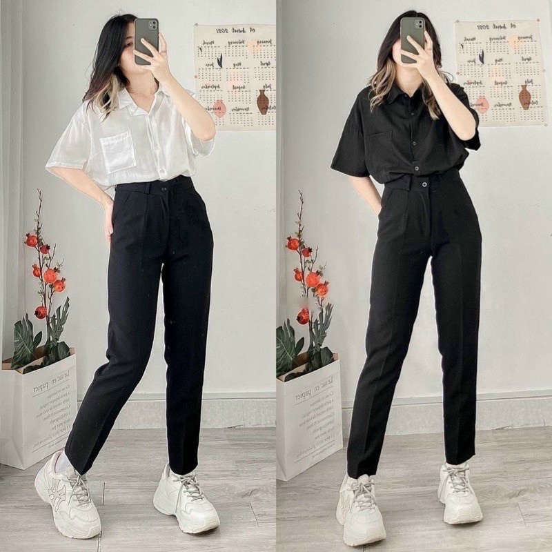 QUẦN BAGGY NỨ CẠP CAO MẶC ĐI HỌC ĐI LÀM ĐỀU ĐẸP, QUẦN DÀI NỮ BASIC