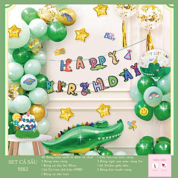 [TẶNG BÓNG SỐ &amp; BƠM, KEO] Set Trang Trí Sinh Nhật Bé Trai Chủ Đề Khủng Long Nhiều Mẫu Dễ Thương (Đầy Đủ Như Hình)