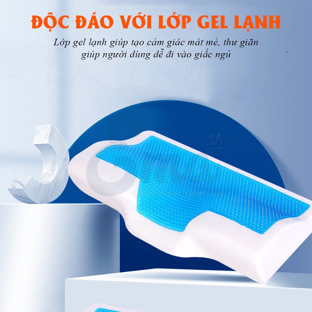 Gối ngủ nhanh cao su non kết hợp gel lạnh EMA - Nâng đỡ cổ vai gáy khi ngủ