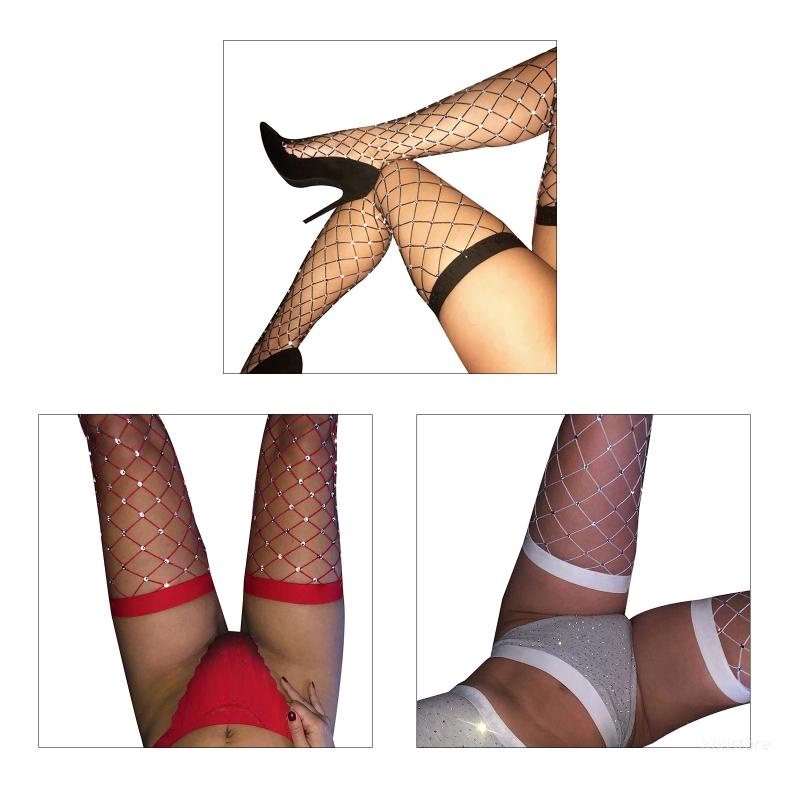 XIXI Vớ lưới dài trên gối đính đá lấp lánh quyến rũ cho nữ