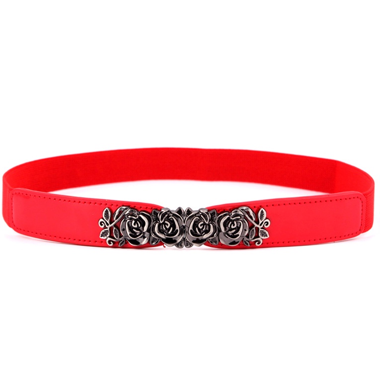 Thắt lưng giả da bản nhỏ phối khóa hợp kim hình hoa hồng sành điệu thời trang cho nữ