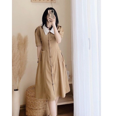 Váy Công Sở Nữ Cổ Trắng Dáng Suông Đầm đi dự tiệc cưới thiết kế Ly Eo cao cấp Hàn Quốc