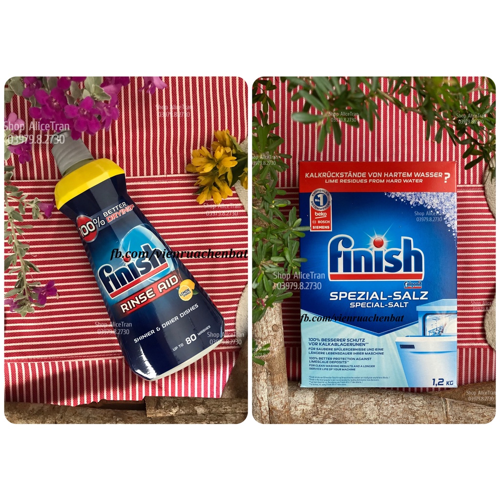 Combo 400ml nước bóng Finish + 1.5kg muối Finish dùng cho máy rửa chén bát