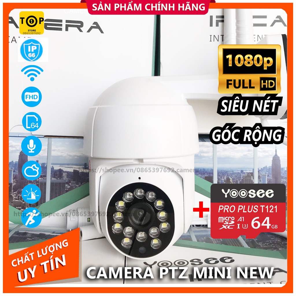 Camera Ngoài Trời YooSee PTZ 14 LED Mini Xoay 360 - Full HD Siêu Nét, kèm thẻ nhớ