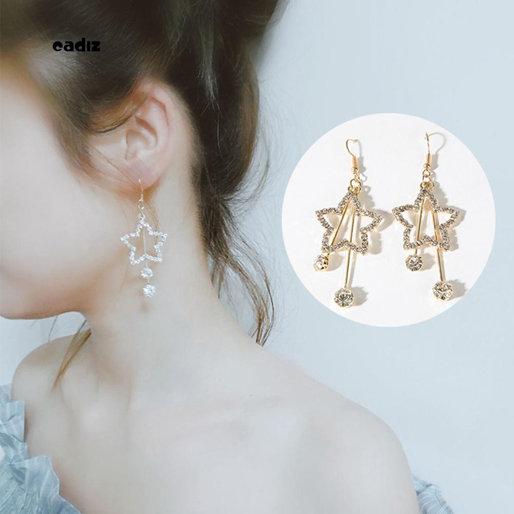 Hoa tai dáng dài mặt hình ngôi sao đính đá lấp lánh