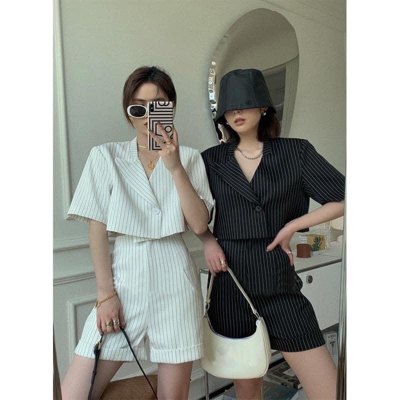 Set crop vest kẻ sọc  + short  (2 món) - KÈM VIDEO