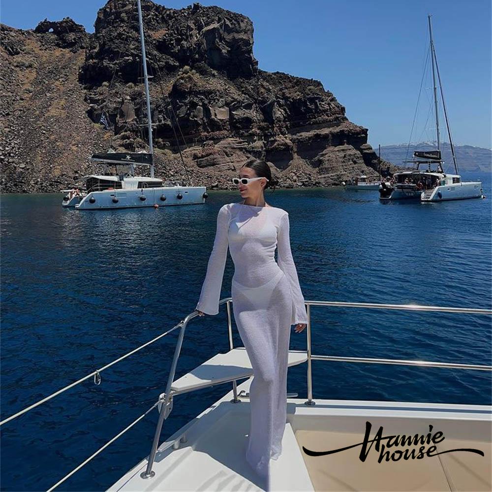 Hannie-đầm Bơi Dài Tay Hở Lưng Màu Trơn Dành Cho Nữ