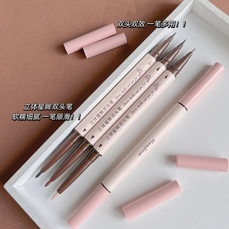 Bút kẻ mắt Maxfine, bút kẻ mắt 2 đầu không trôi vẽ bọng mắt eyeliner đen nâu nhũ bạc D40