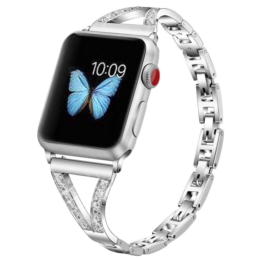 Dây Đeo Đồng Hồ Bằng Inox Đính Kim Cương Giả Cho apple watch ultra 8 7 41mm 45mm iwatch 8 7 6 se 5 4 3 2 40mm 38mm 49mm 45mm 44mm 42mm