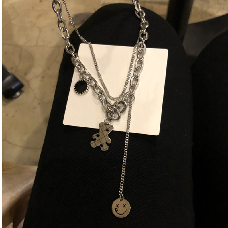 vòng cổ Hai Lớp Mặt Hình Gấu Dễ Thương Phong Cách Hip Hop