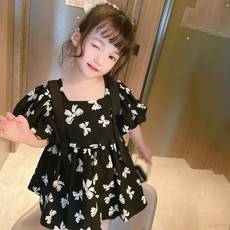 Đầm Tay Phồng Cổ Vuông In Hoa Kiểu Hàn Quốc Thời Trang Mùa Hè Cho Bé Gái