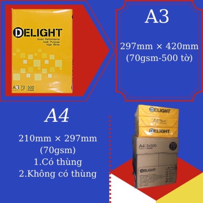 Giấy in A3 Dileght định lượng 70gsm 500tờ/gr, Giấy in photo giấy vẽ nhập khẩu chất lượng cao