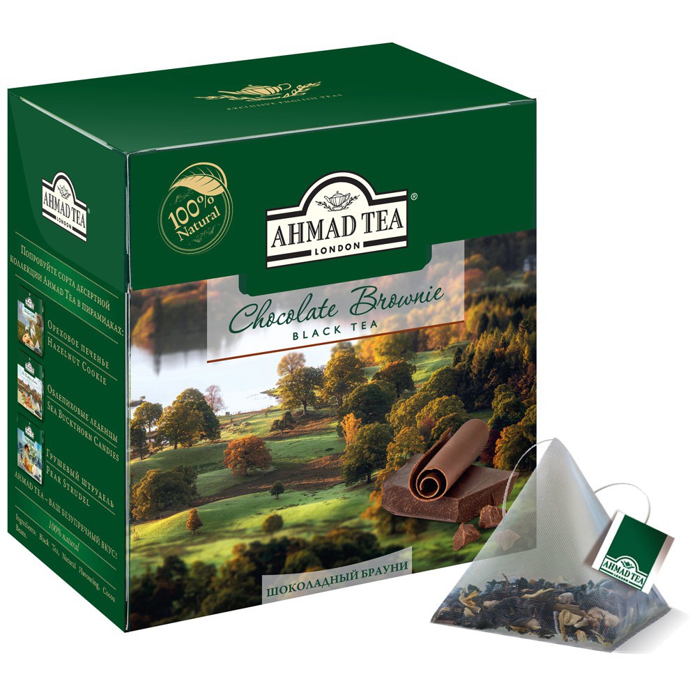 Trà Ahmad Tea chocolate brownie – Trà hoa quả Nga vị sô cô la đen 20 gói túi lọc kim tự tháp