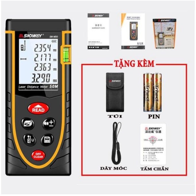 THƯỚC ĐO KHOẢNG CÁCH BẰNG TIA LASER - MÁY ĐO KHOẢNG CÁCH TIA LAZE SNDWAY - THƯỚC 50M BẢO HÀNH 12T