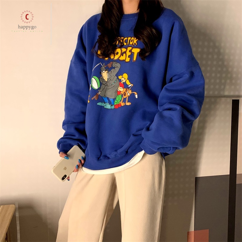 Áo sweater dài tay in hình hoạt hình dễ thương phong cách Hàn Quốc cho nữ