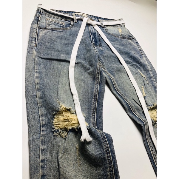 Quần jean zipper rách gối Foxseventy quần jean zip khóa ống co dãn chất jean dày dặn, mã 788ZR