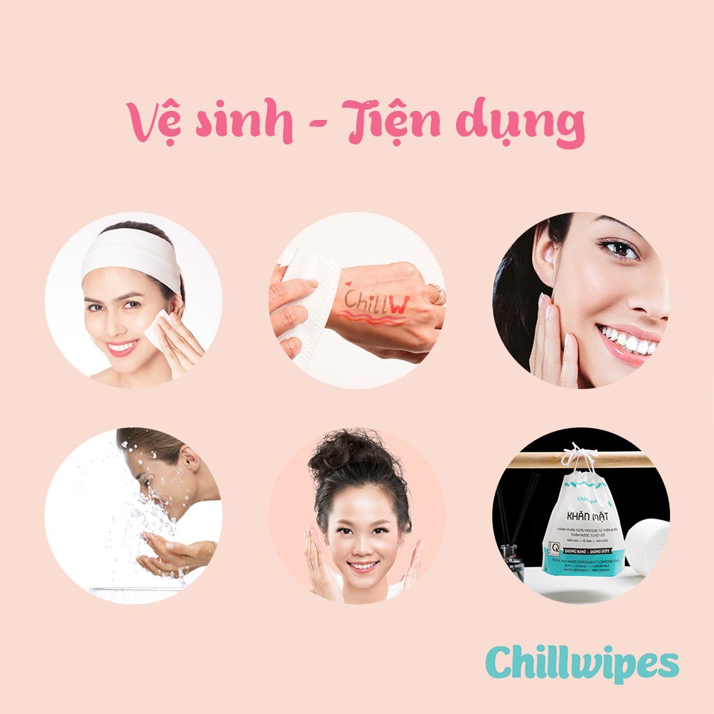 Khăn mặt khô Chillwipes dùng 1 lần lau khô, lau ướt - Giấy lau mặt dùng một lần