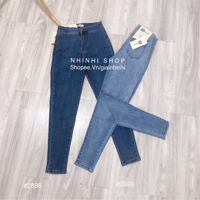 Quần jeans, Quần bò nữ cạp cao bazic chất siêu dãn QJ6801 - NhiNhiShop